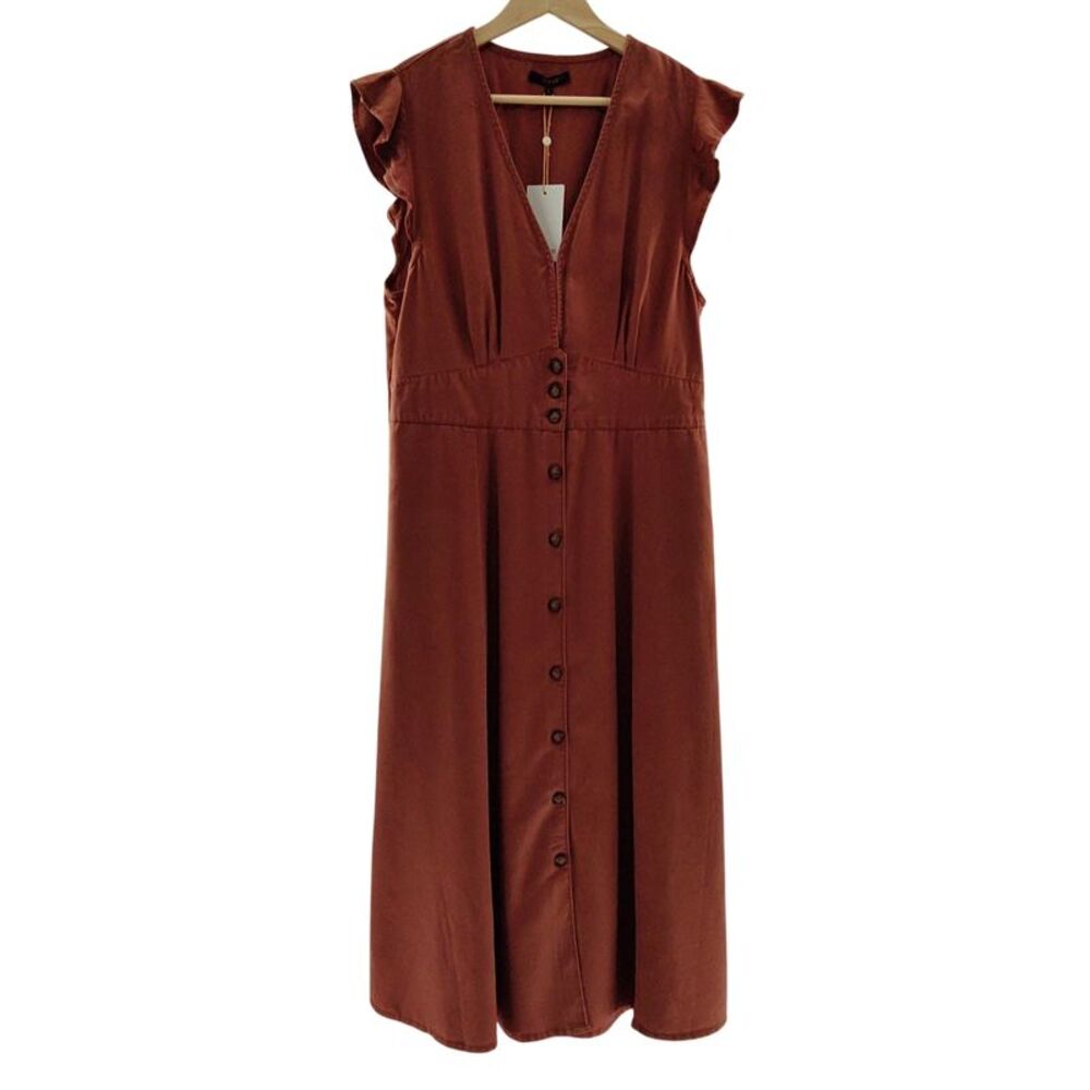 Quince Vintage Wash Tencel Button Front Dress Orange L-71777639166-1389051-$69